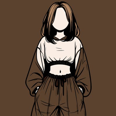 realistic girl faceless with baggy pants and a crop top