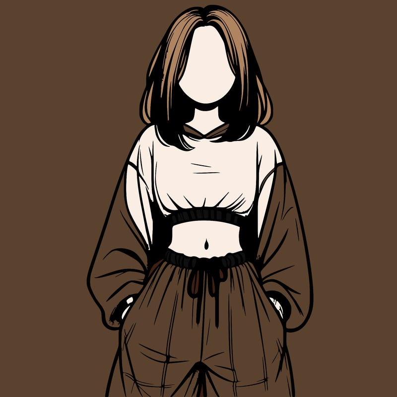 realistic girl faceless with baggy pants and a crop top