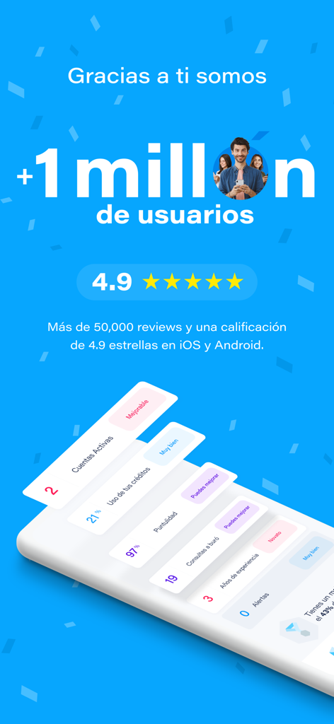 Zenfi - Screenshot dell'app Zenfi che evidenzia oltre 1 milione di utenti e una valutazione di 4,9 stelle da oltre 50.000 recensioni su iOS e Android