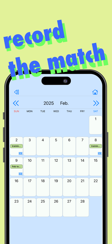 Sports match and training schedule calendar on a smartphone screen