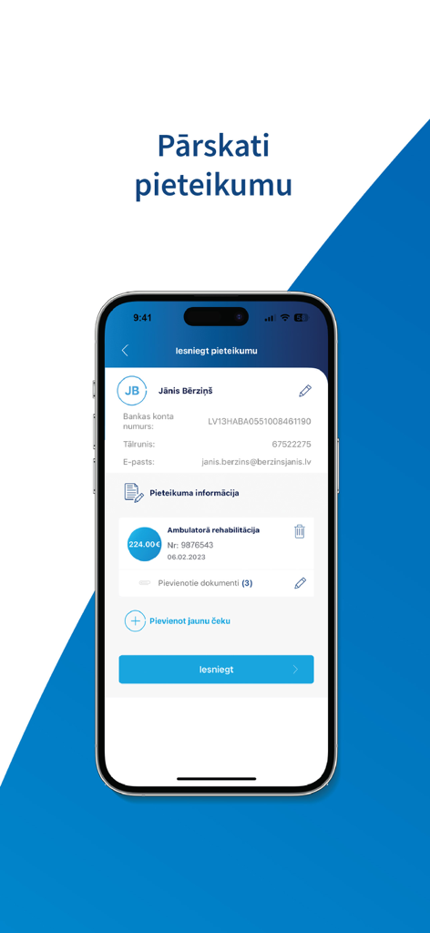 BALTA - Mobile app interface for reviewing and submitting a health insurance claim.