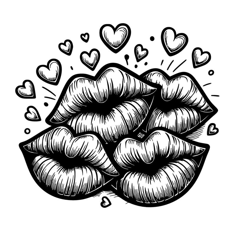 realistic  a bunch lips with hearts