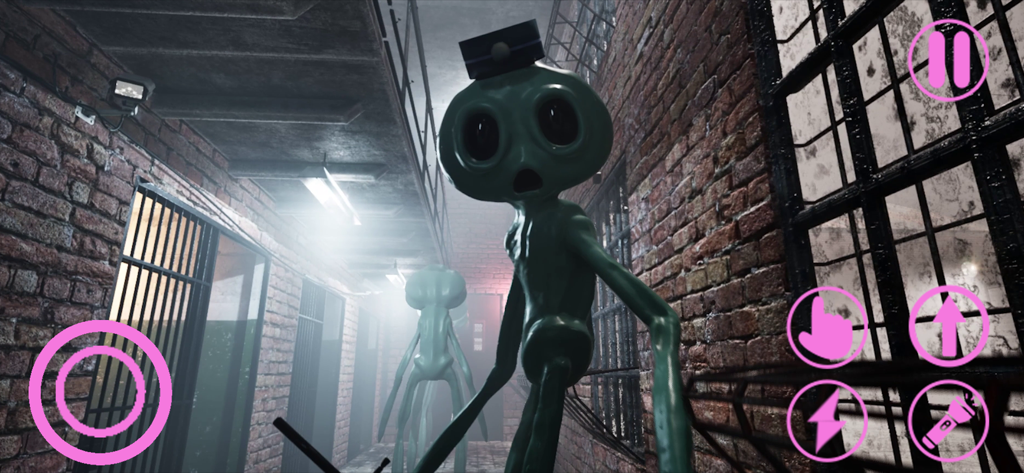 Green mascot monster in a brick alleyway from Garten of Banban 8