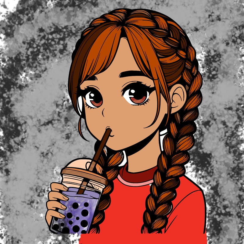 realistic girl with braided hair drinking boba