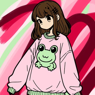 girl wearing frogging sweatshirt