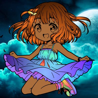 anime girl jumping wearing dress