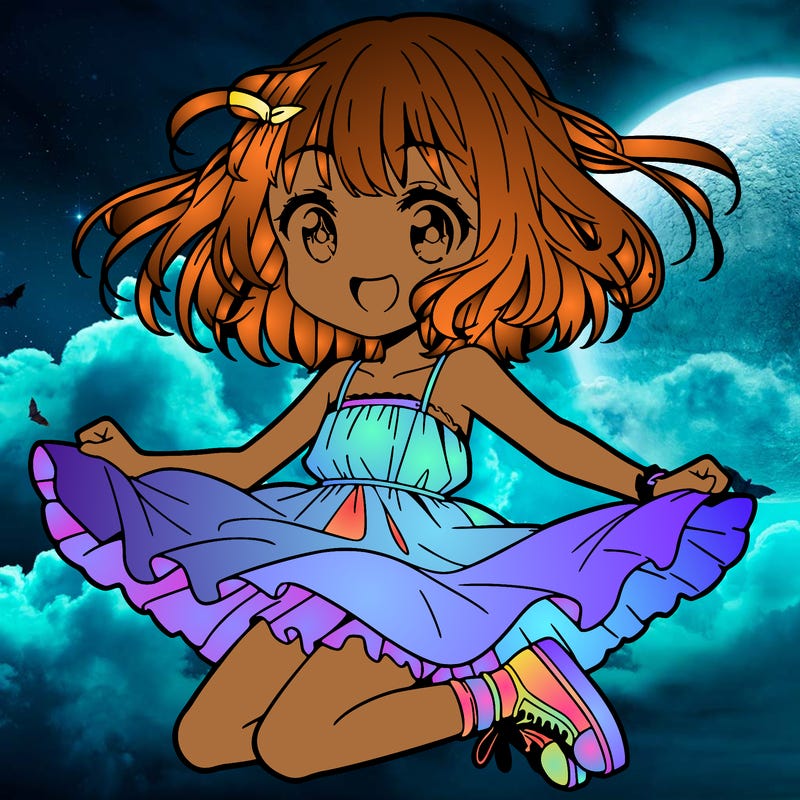 anime girl jumping wearing dress