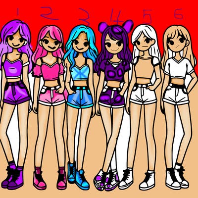 a group of girls wearing crop tops and shorts