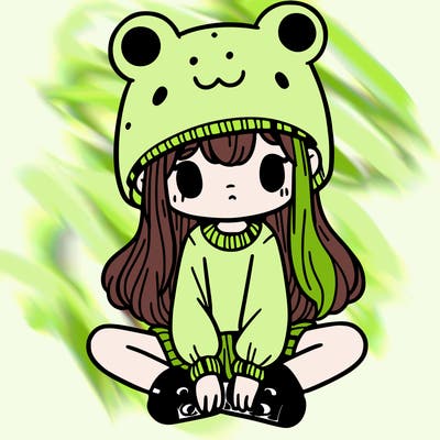 a girl wearing a frog hat and some frog socks