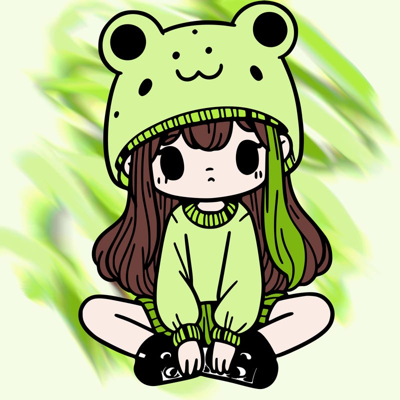 a girl wearing a frog hat and some frog socks
