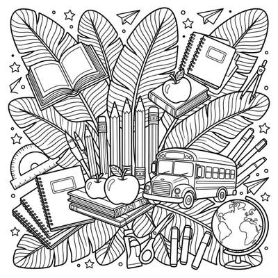 Dive into a vibrant academic year with our unique Banana Leaf Back to School coloring page! This design artfully blends lush tropical foliage with essential school supplies for an exciting creative challenge.