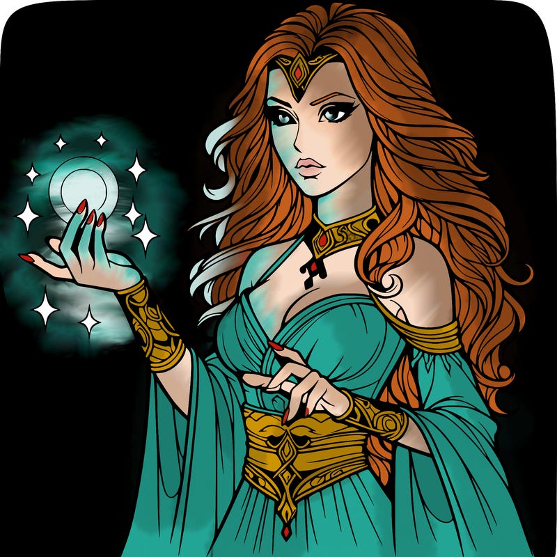 realistic women sorcerer using magic