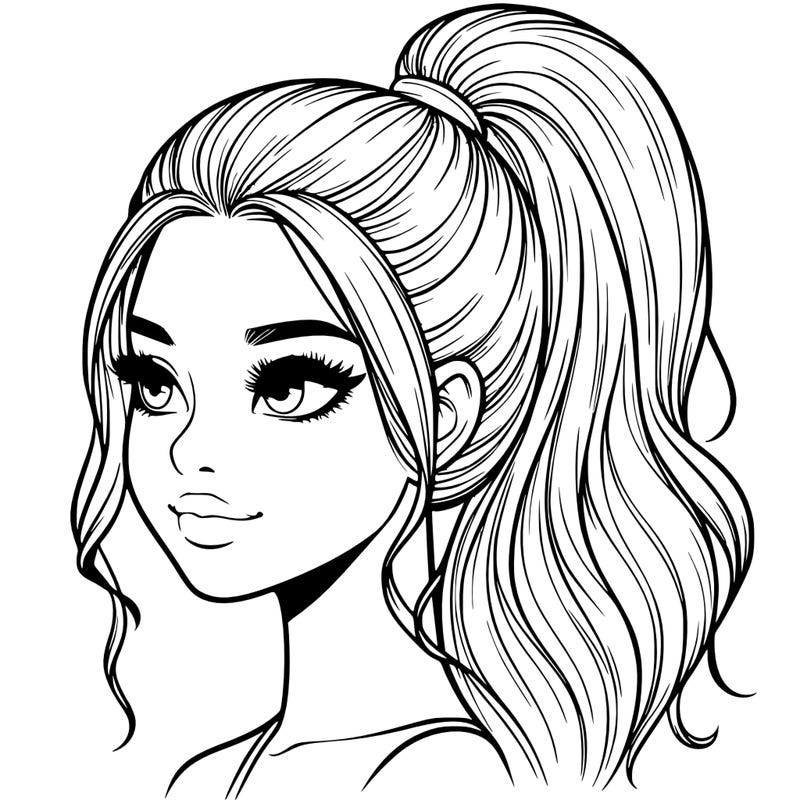 realistic girl with a high ponytail