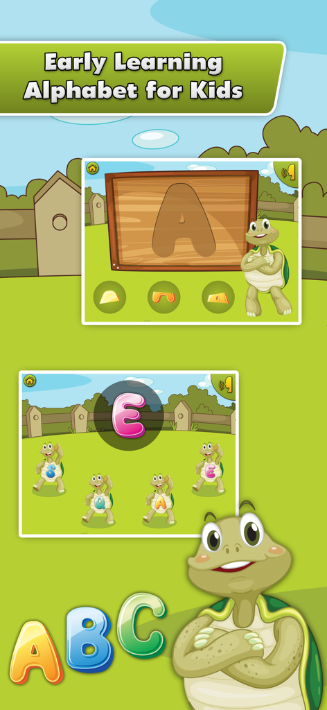 ABC Kids Alphabet Games - Juegos de aprendizaje temprano del alfabeto para niños con rompecabezas de letras y un amigable personaje de tortuga