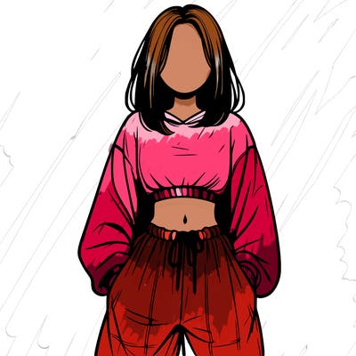 realistic girl faceless with baggy pants and a crop top