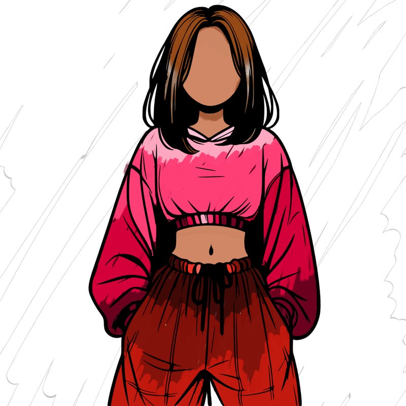 realistic girl faceless with baggy pants and a crop top