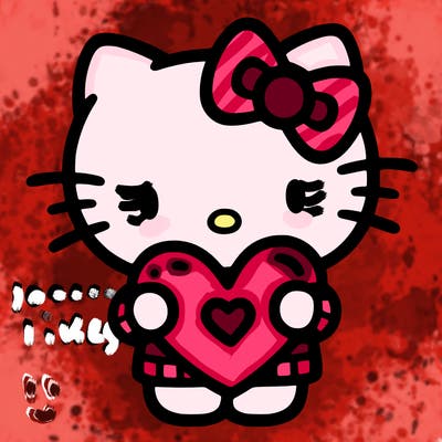 hellokitty holding a heart