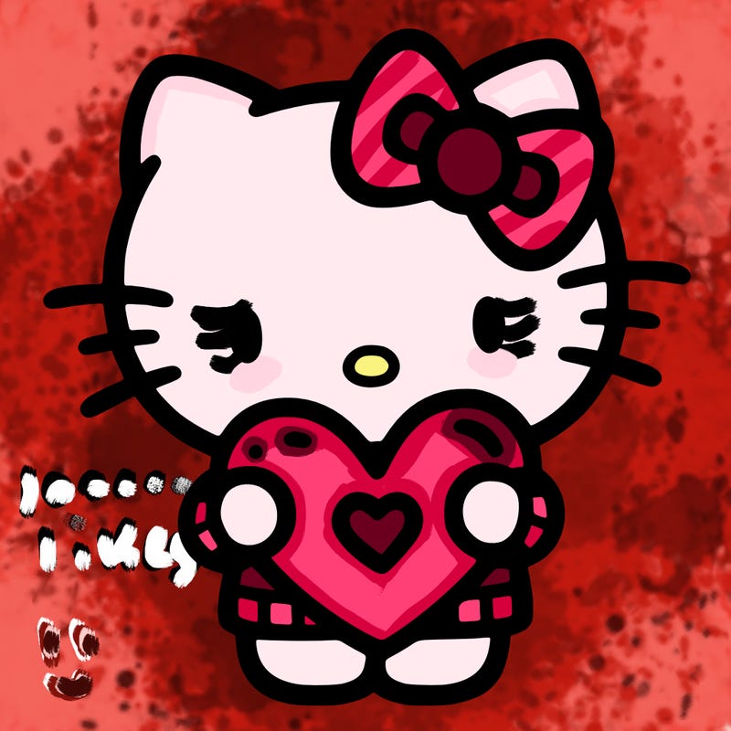 hellokitty holding a heart