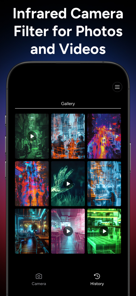 Gallery of infrared and thermal camera filters in a mobile app