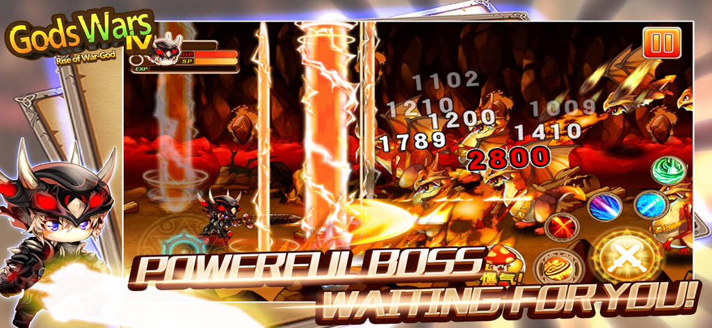 Gods Wars IV : Rise of War-God - Capture d'écran de combat d'action de Gods Wars IV Rise of War-God montrant un héros combattant de puissants boss dragons