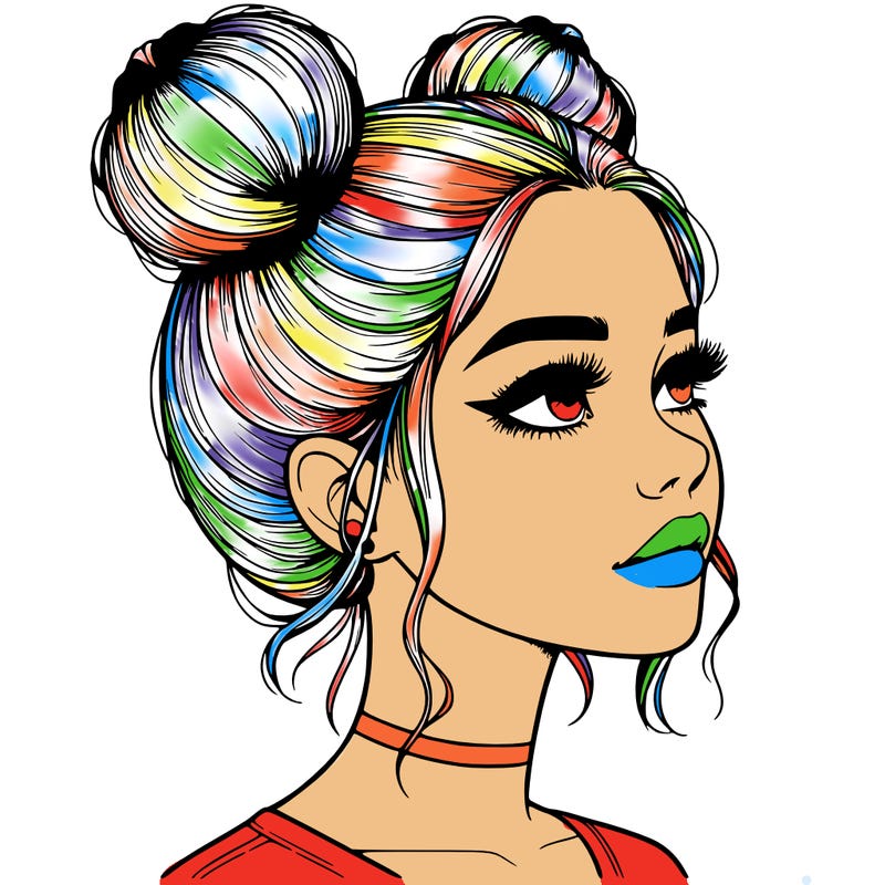 realistic girl with buns on the top of her head
