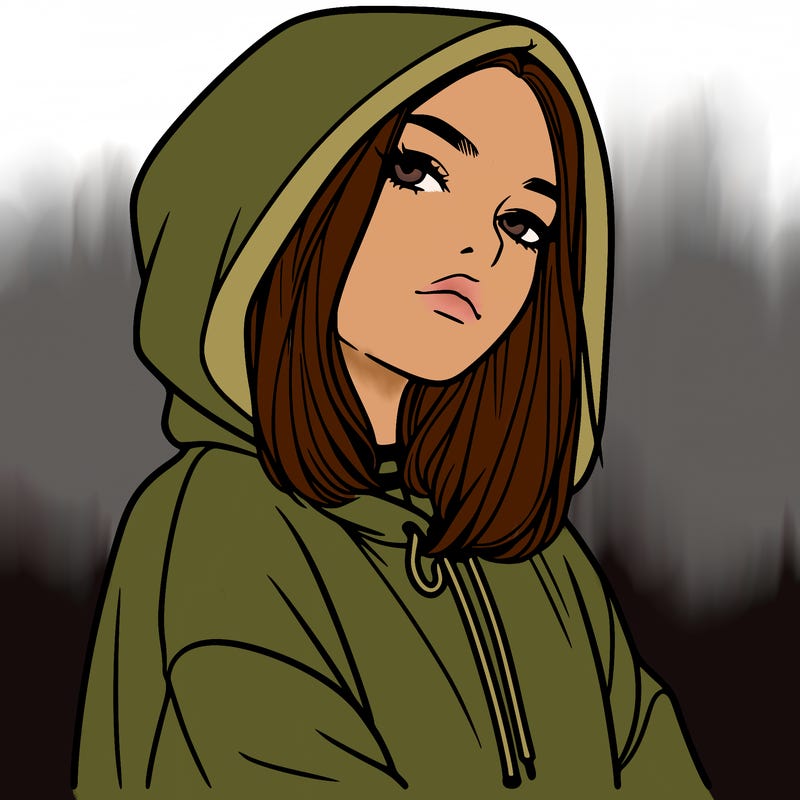 a realistic girl in a hoodie