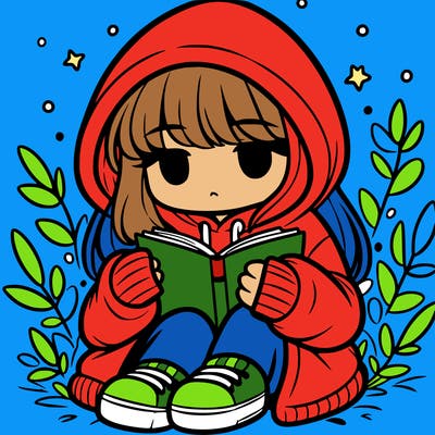 girl in oversized hoodie reading a book