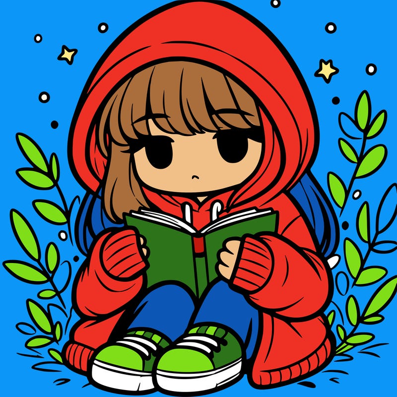 girl in oversized hoodie reading a book
