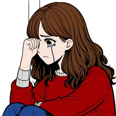 realistic girl crying in a corner