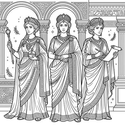 Step back in time to the grandeur of Ancient Rome with this intricate coloring page featuring powerful Roman Empresses. Bring their majestic attire and regal presence to life with your favorite colors.
