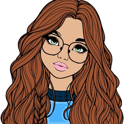 girl with long hair and freckles and glasses realistic