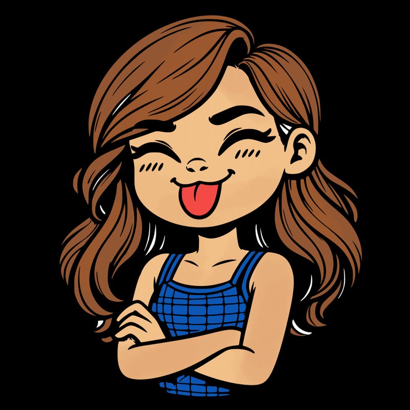 realistic girl crossing her arms and wearing a tank top with her tongue held out she has long hair