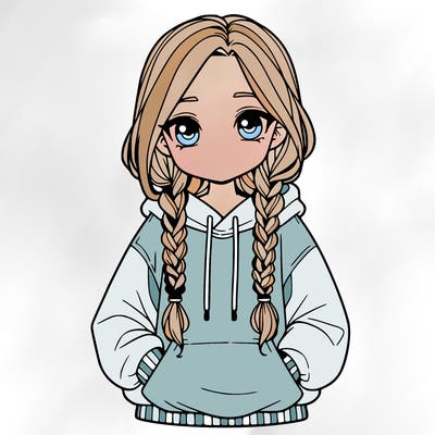 a realistic girl with a oversized hoodie and she has braids