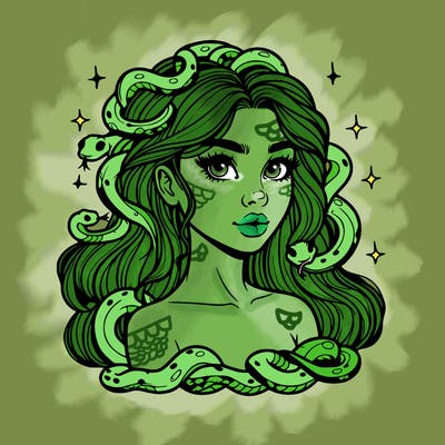 realistic girl with snakes as hair