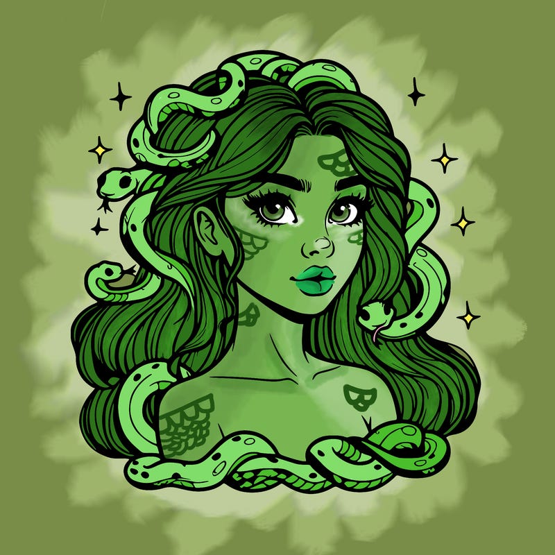 realistic girl with snakes as hair