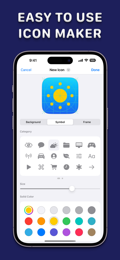moloko app icon changer - iPhone screen showing moloko app icon maker with symbol and color customization options