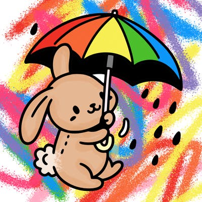 a bunny holding an umbrella in the rain