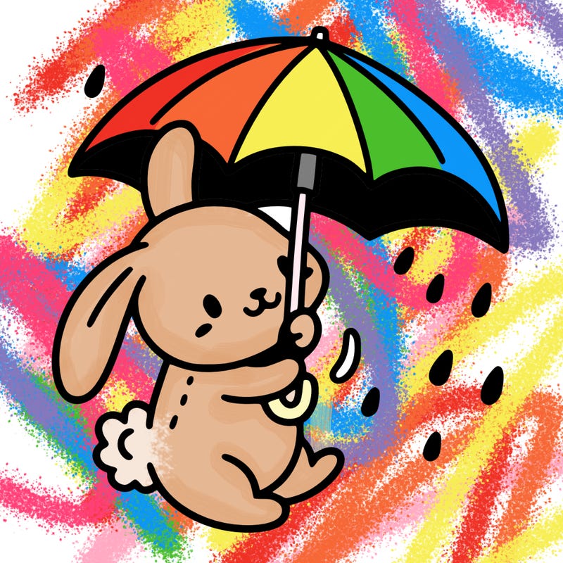 a bunny holding an umbrella in the rain