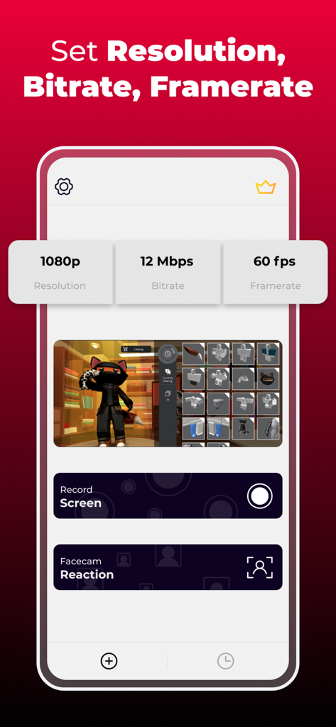 Screen Recorder: Capture Video - Interface for setting resolution bitrate and framerate in screen recorder app