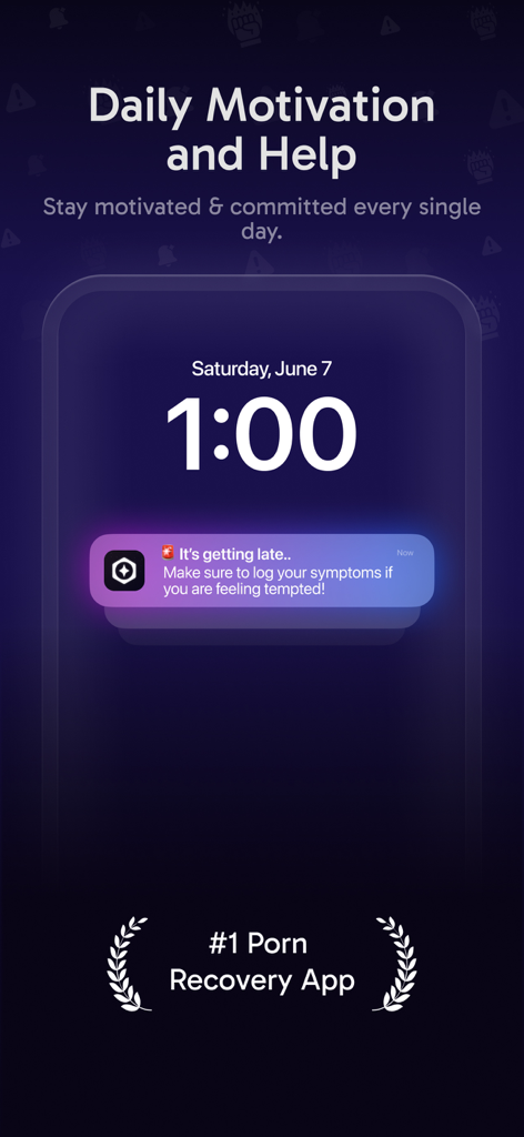 Overcomer - Quit Porn Now - Overcomer app notification on an iPhone lock screen offering late night support and motivation
