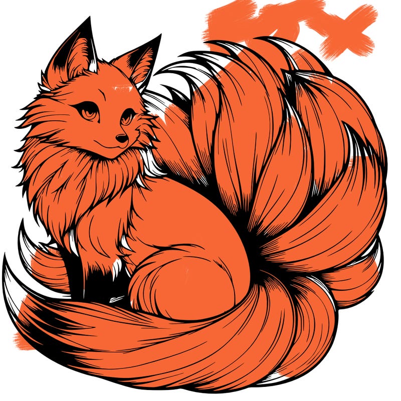 realistic detailed 9 tailed anime fox