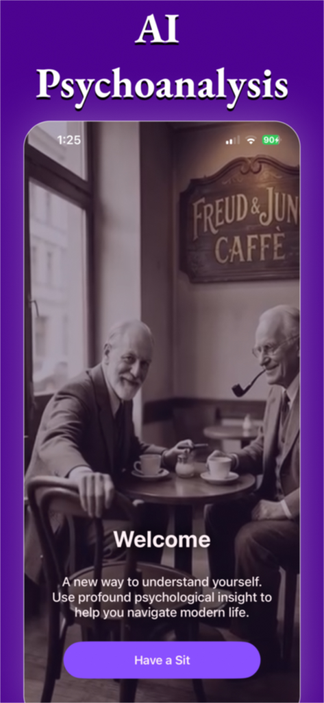 Freud Caffe AI Psychoanalysis - Pantalla de bienvenida de Freud Caffe AI Psicoanálisis con Freud y Jung