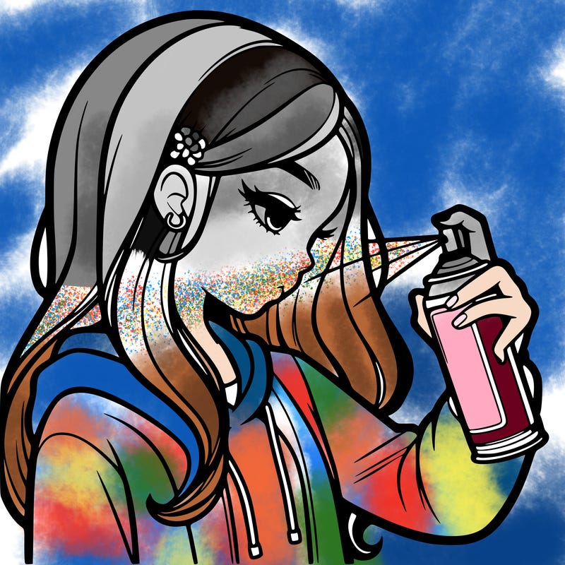 a realistic girl spray painting