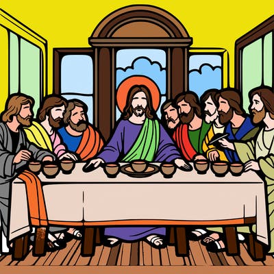 jesus shares the last supper with twelve apostles