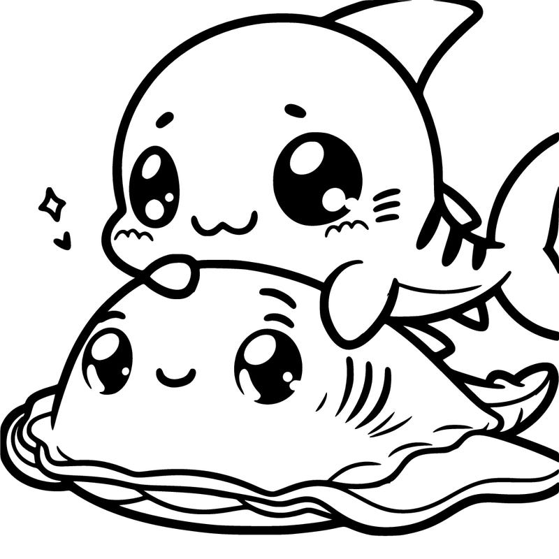 cute baby shark snuggling with a cute baby stingray