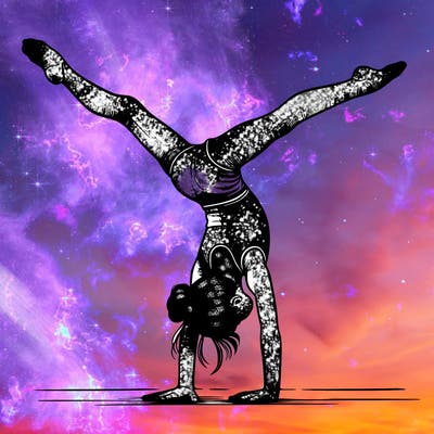 realistic gymnastic hand stand girl in four splits