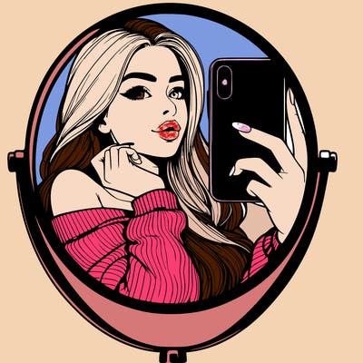realistic girl taking mirror selfie beautiful