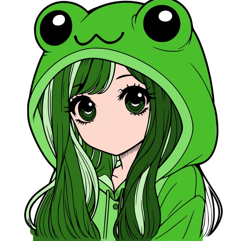 a pretty girl wearing a frog hoodie portrait with long hair