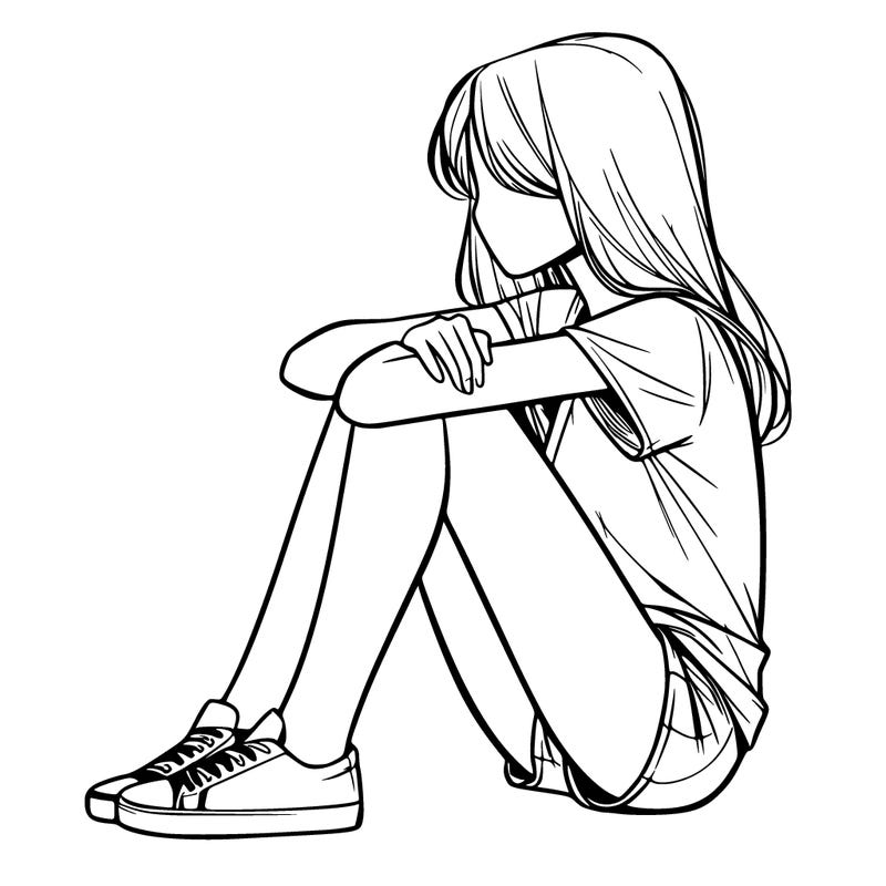 realistic sketch of a girl sitting