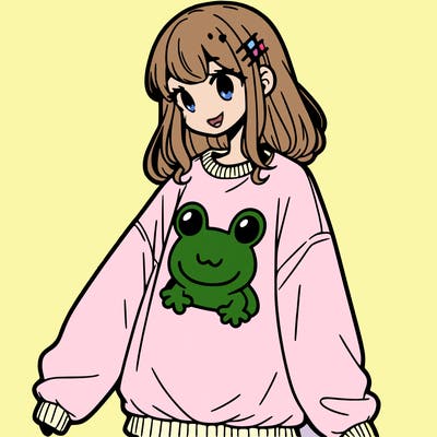 girl wearing frogging sweatshirt